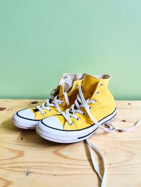 Converse Yellow High-Top Canvas Sneakers with White Laces